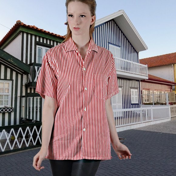 Red and White Vintage Stripped Shirt - Picture 1 of 7